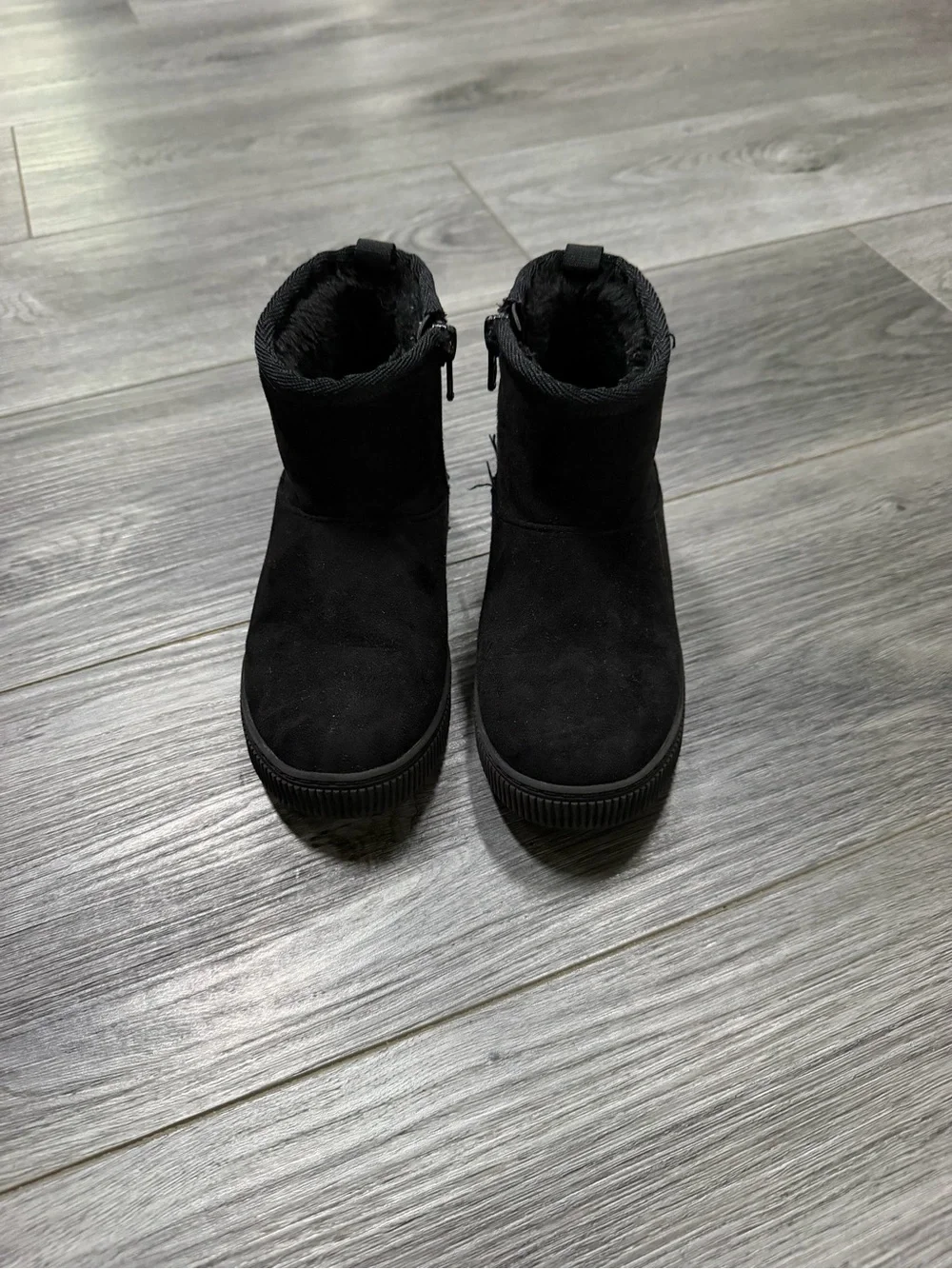 Cat & Jack Black Suede-Look Ankle Booties with Side Zip